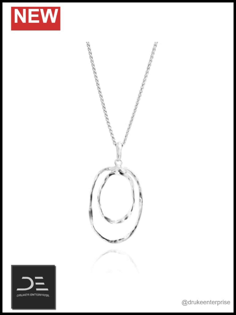 925 Sterling Silver Double Circle Vintage Necklace - 18" Pendant Chain